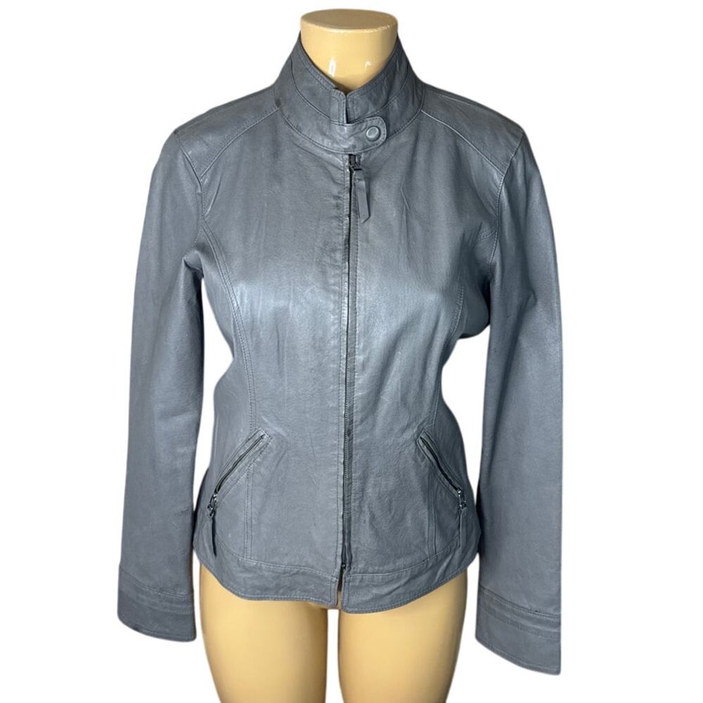 Stetson Gray Leather Moto Front Zip Jacket Size Medium